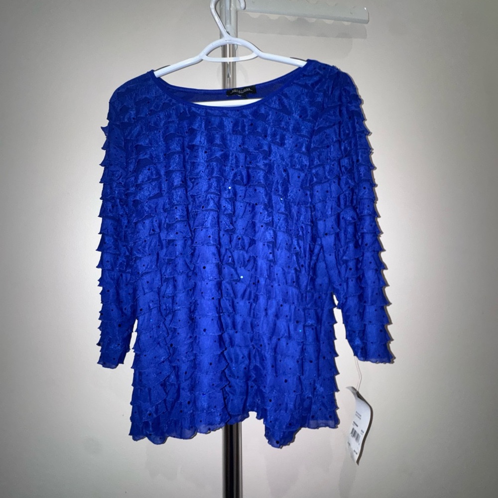 Notations Women’s Royal Blue Ruffle Knit Work or Casual Top